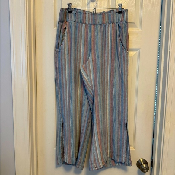 Indigo Rein striped flowing ankle length wide leg pants w/slit Size L - Picture 1 of 10